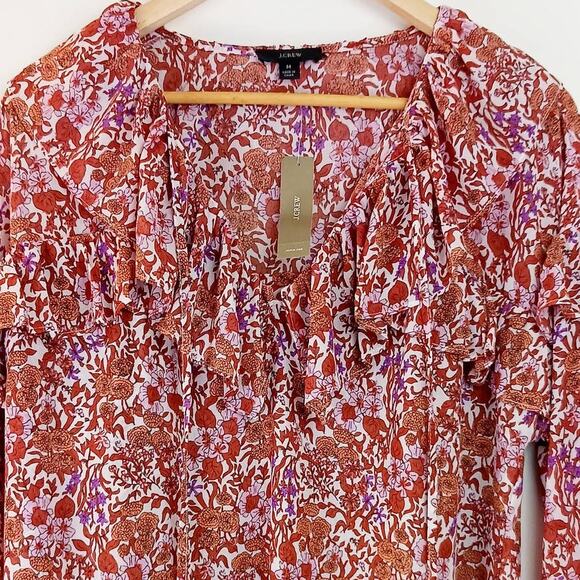 J.Crew SZ M Ruffle Crinkle Chiffon Top in Fête Floral NWT - Picture 3 of 8